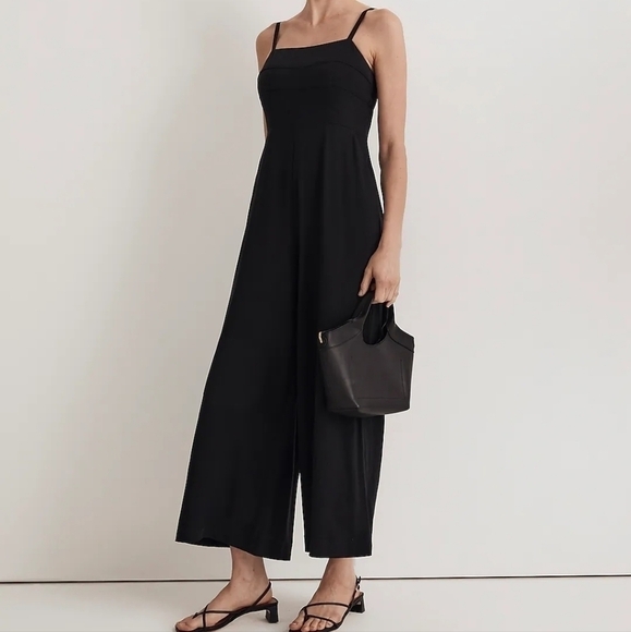 Madewell Square-Neck Wide-Leg Sleeveless Jumpsuit True Black size 00 NWT NM489 - Picture 1 of 11